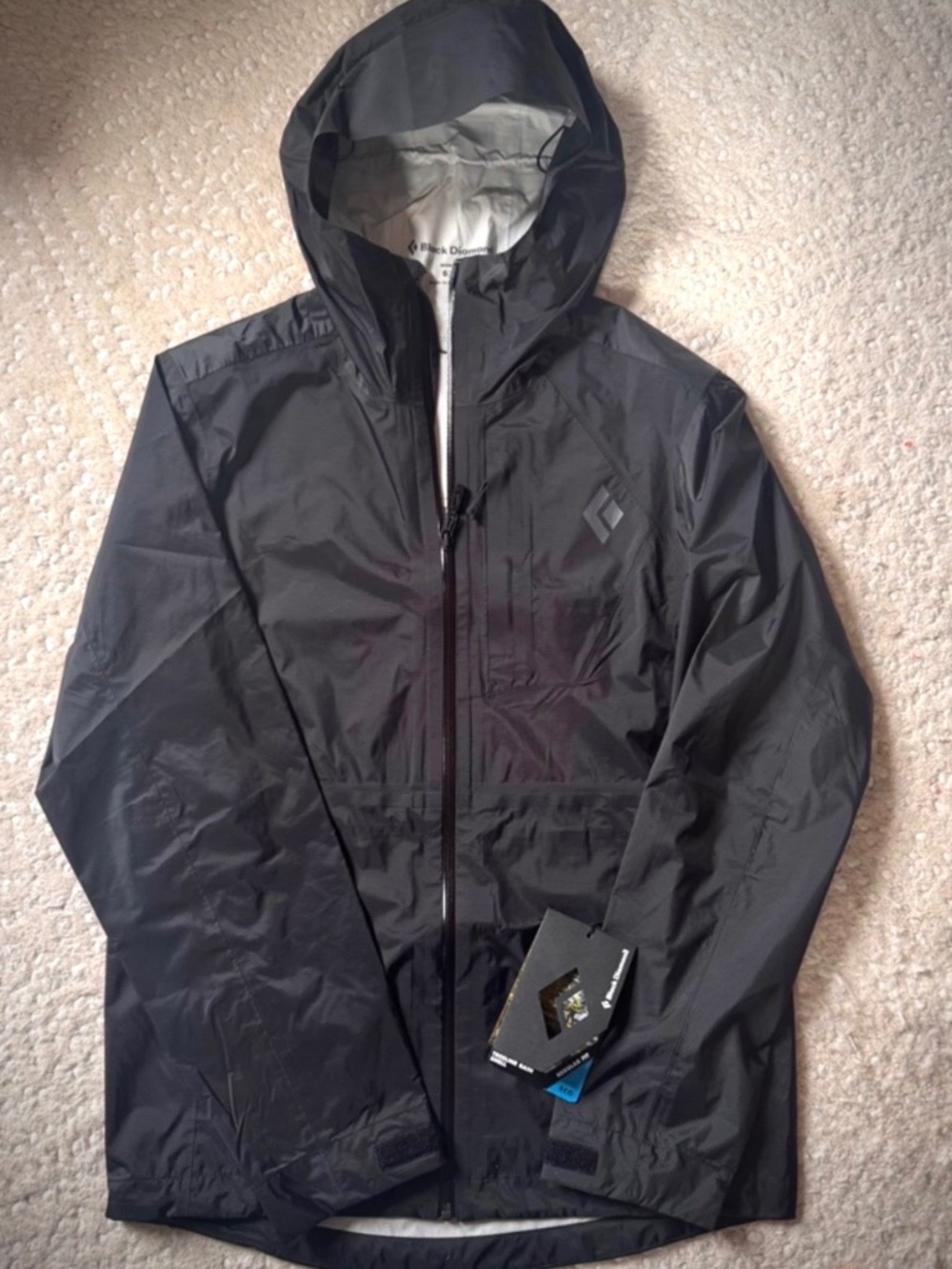 Black Diamond Treeline Rain Jacket Mens S Black Waterproof BD.Dry NWT
